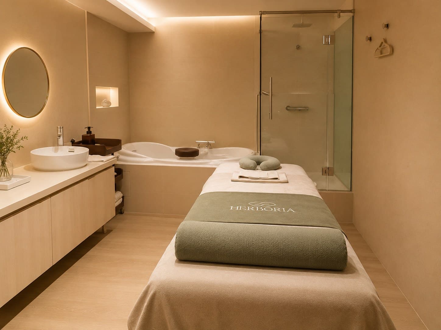 A private Herboria TCM care suite prepared for a wellness ritual
